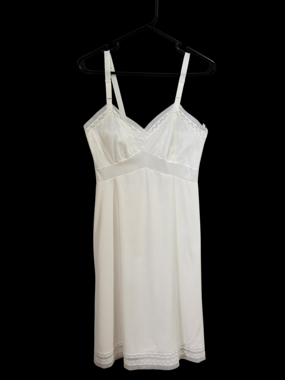 Vintage Custom Fit Brand Babydoll Slip Dress Sz 34 Ivory Floral Embroidery Lace